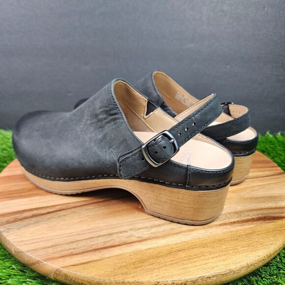 Dansko Berry Clog Shoes Womens EU39 US 9 Black Nubuck Leather Clogs Slip On - Picture 4 of 14